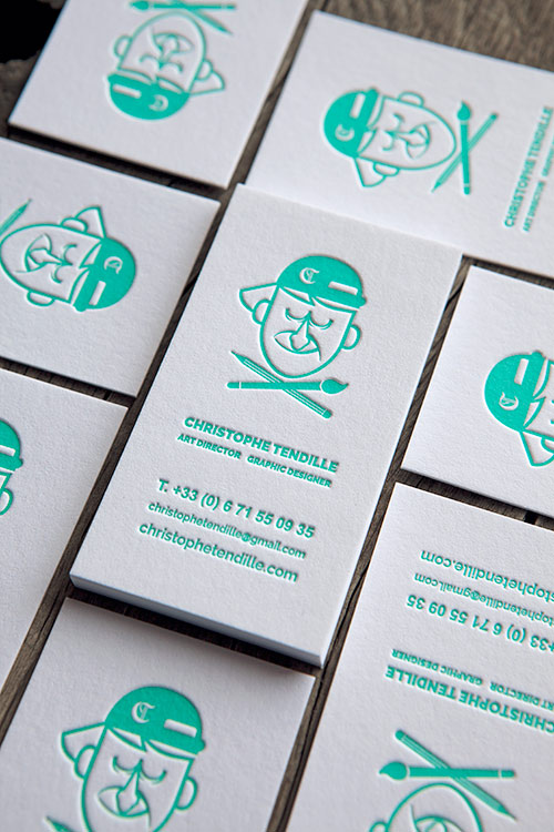 Cartes de visite impression vert d'eau 333U recto seul / letterpress business cards printed by Cocorico Letterpress