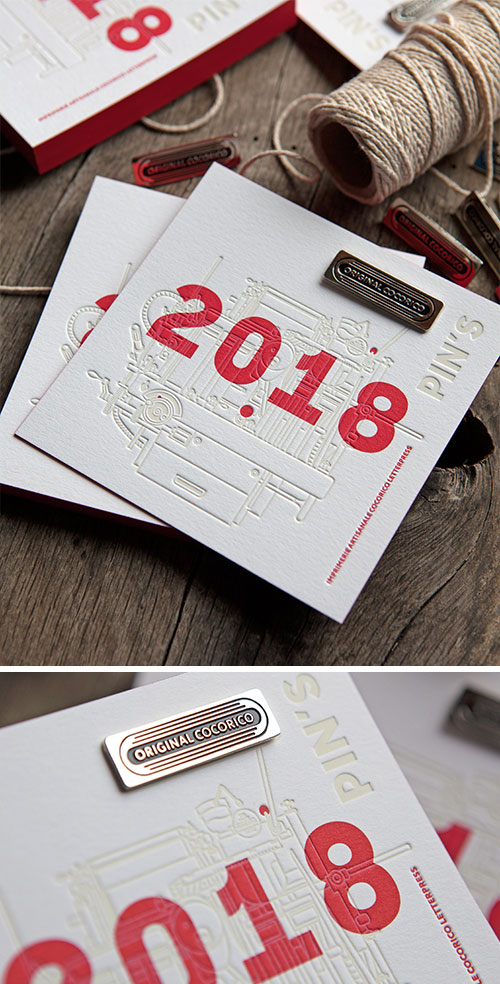 Nos cartes de voeux avec une broche offerte // Cocorico Letterpress 2018 new year greeting cards with an original pin's ;)