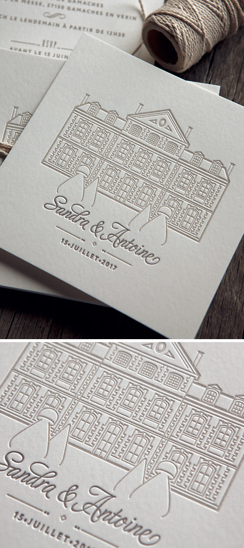 Invitation de mariage créée pour Sandra & Antoine / Custom wedding letterpress invites by by Cocorico Letterpress