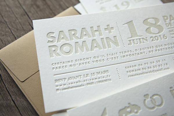 Faire-part mariage nature champêtre en letterpress