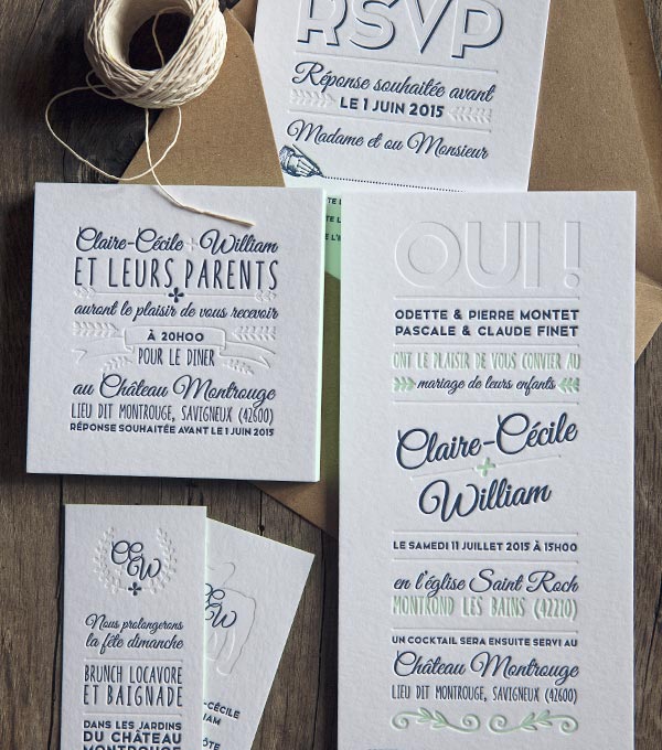 Faire-part de mariage uniques personnalisables en letterpress