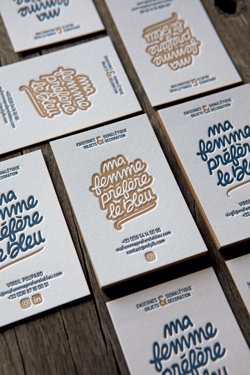 Cartes de visite en deux couleurs avec débossage sur papier français pur coton 710g / letterpress business cards printed in 2 colors onto 710gsm french cotton paper