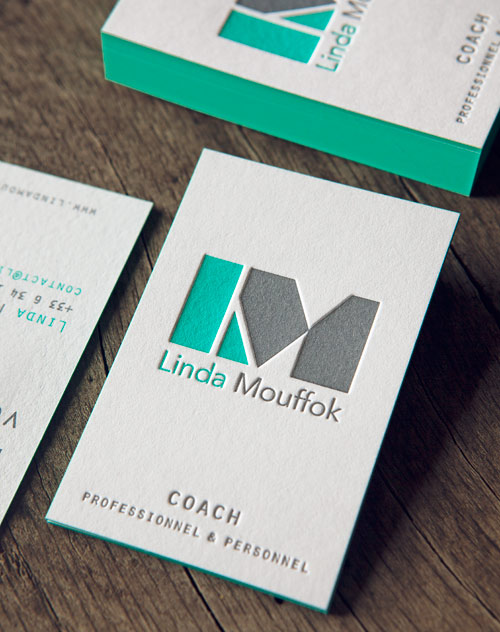 Cartes de visite en 2 couleurs recto verso sur papier coton 450g / letterpress business cards printed in 2 colors on both sides onto 450gsm cotton paper