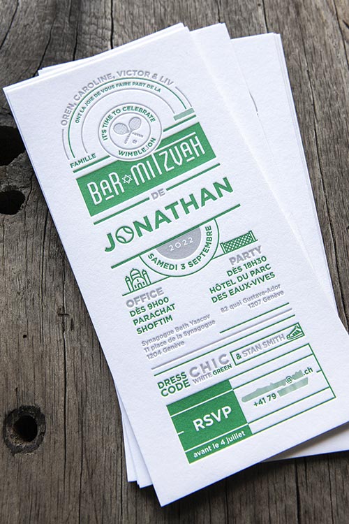Invitation Bar Mitzvah impression et création graphique Cocorico Letterpress // Bar Mitzvah invitation design and letterpress printing by Cocorico Letterpress