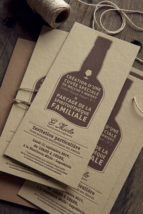 Invitation de la distillerie Miclo pour une dégustation de son nouveau whisky / création graphique de Julien Carlier les-acolytes.com