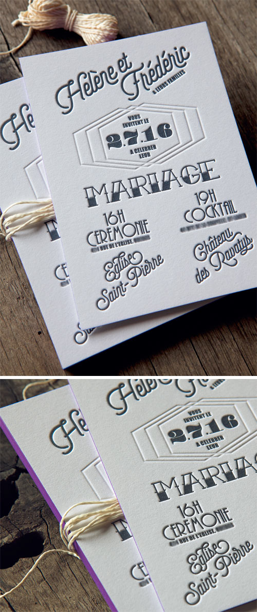 Inspiration tatouage pour cette inviation de mariage imprimée sur papier coton épais 600g / tattoo spirit for this small letterpress printed wedding invite 