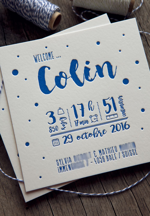 Faire-part de naissance Colin en bleu nuit 293U