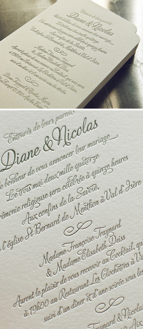 Faire-part de mariage classique imprimé en letterpress sur papier buvard 500g