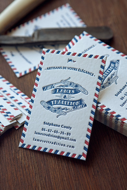 Cartes de visite avec bord tournant 2 couleurs / letterpress business cards in two colors