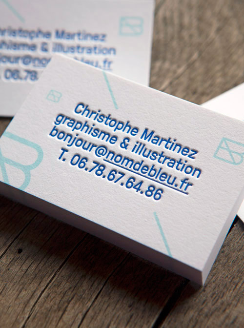 Cartes de visite impression à fleur et avec débossage / letterpress business cards with 2 colors onto both faces