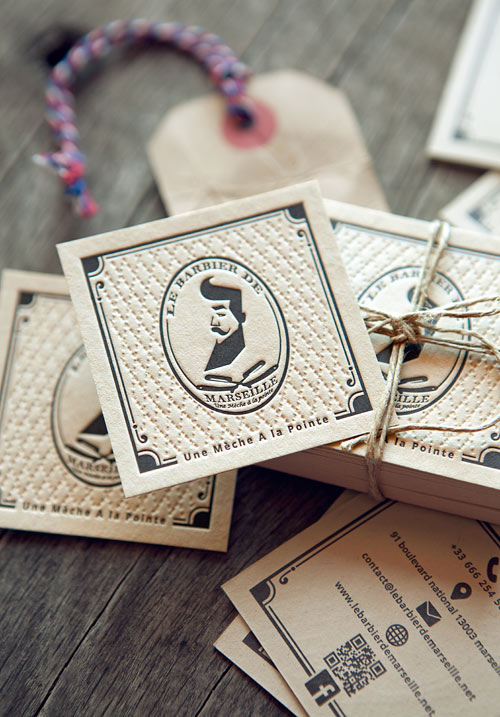 Cartes de visite pour restaurant d'émotions sur papier coton artisanal fait  main avec bords frangés – Impression Letterpress Noir – Imprimerie ICB