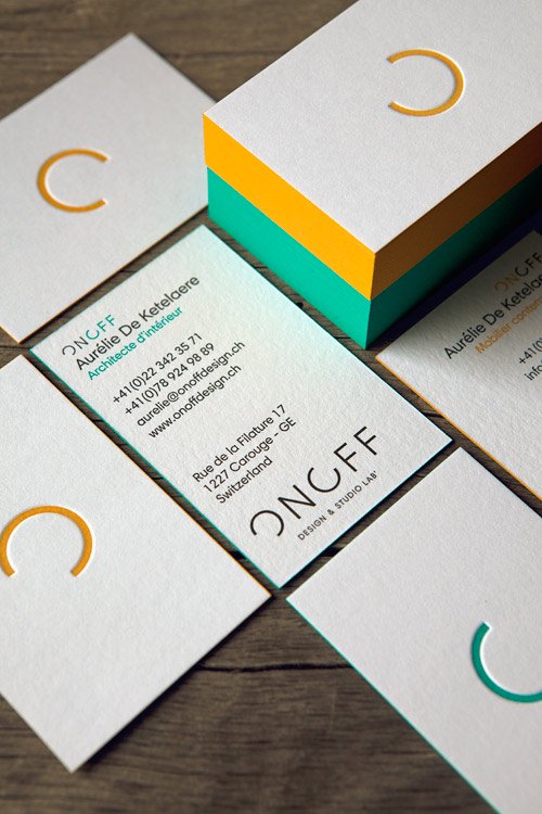 Cartes ON OFF imprimées en 2 couleurs et noir / letterpress business cards in 2 variations