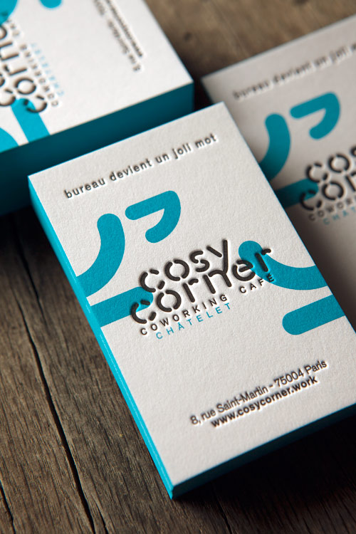 Cartes de visite pour espace de coworking Cosy Corner / letterpress business cards for a coworking space