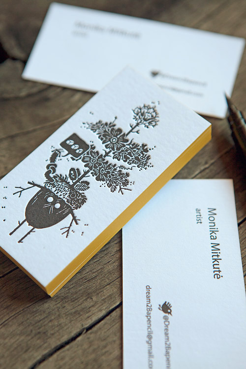 Cartes de visite 1 couleur recto verso sur papier 500g / letterpress business cards in black with edge-painting