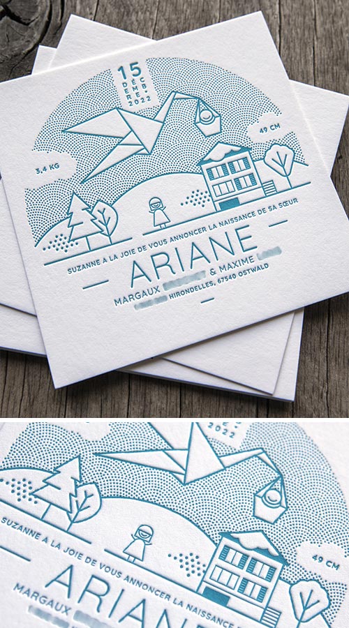 Faire-part naissance Ariane impression Cocorico letterpress // Ariane birth announcement print Cocorico Letterpress