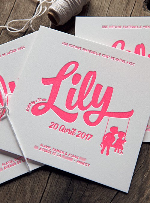 La fratrie s'agrandie avec l'arrivée d'une petite soeur / a new baby birth announcement designed by Cocorico Letterpress