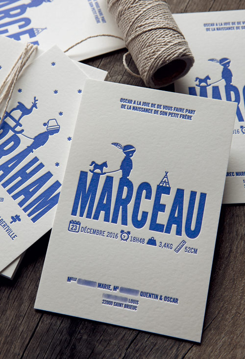 Exemples de personnalisation pour faire-part de naissance Cocorico Letterpress / Examples of custom baby birth announcement cards proposed by Cocorico Letterpress