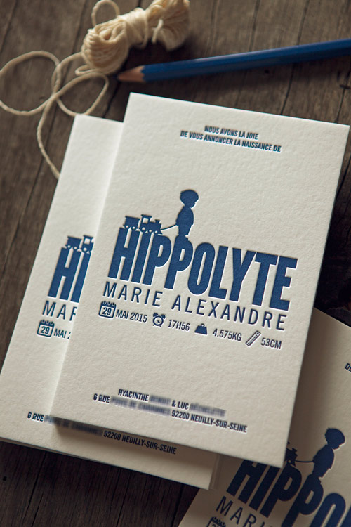 Faire-part de naissance Hippolyte / letterpress birth announcement printed by Cocorico Letterpress